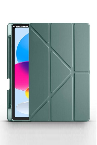 TEKNETSTORE Ipad (A16) 11. Nesil 2025 11 ınç Kılıf Kalem Bölmeli Trifolding Standlı Uyku Modlu Silikon Kapak