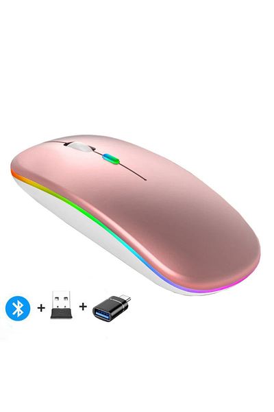congdi ماوس لاسلكي Led-rose B بتقنية البلوتوث - متوافق مع RGB، ماوس لاسلكي قابل لإعادة الشحن، ميكروفون صامت للكمبيوتر