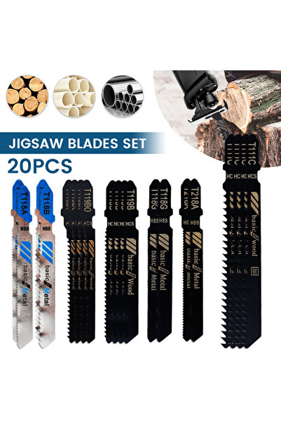 Choice 20pcs 20Pcs Jigsaw Blades Set T-Shaft HCS Assorted Jig Saw Blades for ...
