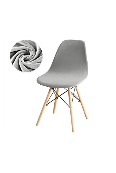 Choice غطاء كرسي مخملي بلون رمادي فاتح - قطعة واحدة - غطاء كرسي بدون أذرع مطاطي بلون سادة - طعام بحري