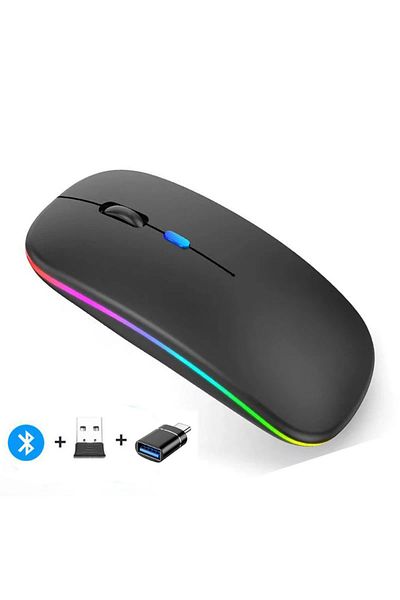 congdi ماوس لاسلكي LED-black B بتقنية البلوتوث - متوافق مع RGB، فأرة كمبيوتر لاسلكية قابلة لإعادة الشحن، صامتة