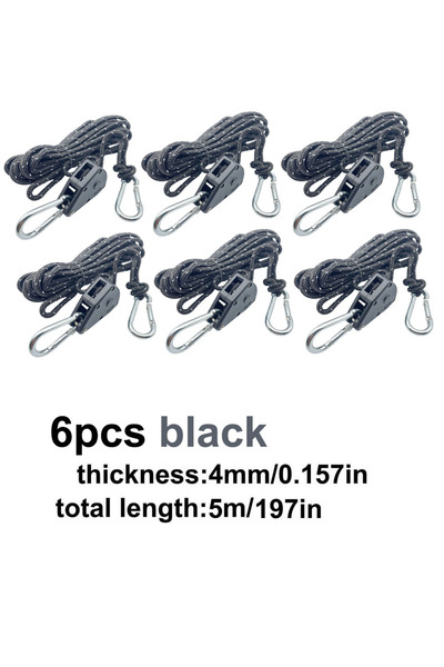 Choice 6 قطع سوداء 2/4/6 قطع حبل عاكس للرياح حبل خيمة التخييم ربط مشبك ثابت بكرة Te