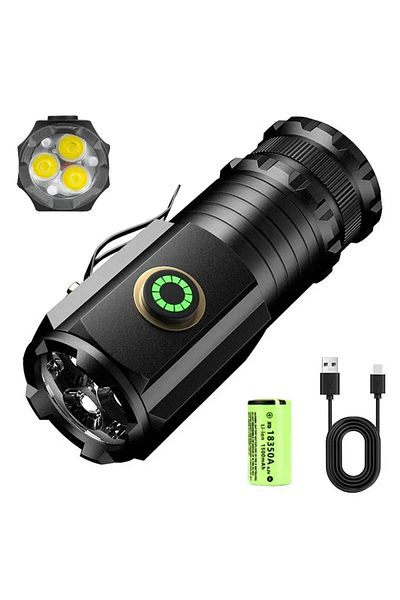 Heinast BLACK USB Rechargeable RBG LED Flashlight 2000LM Powerful Mini EDC Tactical Lantern Using 18350 Batt