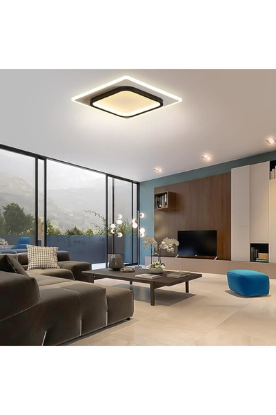 CATLUZ 50x50cm Akrilikli Kare Kumandalı Dimli 3 Işık Renkli Led Tavan Lambası, Modern Avize