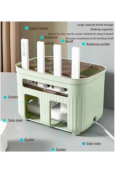 COOYA Removable Cable Management Box,Home Power Cord Organizer Storage Rack Wifi Router Storage Box Green