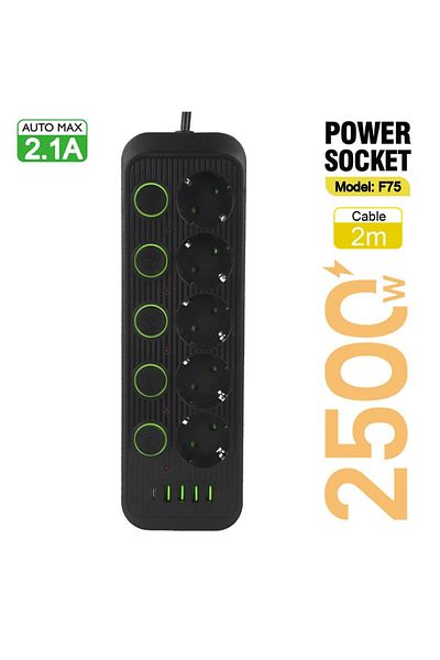 Choice Eu Plug F75 Black 2m Eu Plug Multiple Sockets Ac Outlets Power Strip Extension Cable With Usb Ports