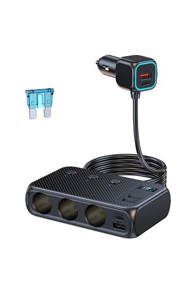 Choice محول شاحن سيارة C29 171 وات، موزع ولاعة سجائر 9 في 1، PD30W/QC 3.0، مفاتيح مستقلة 12 فولت