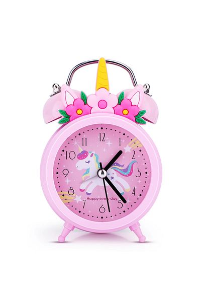 Choice Flower Pink Unicorn Kids Alarm Clock Double Bell Clock With Backlight Cute Desk Clock Home Decoratio