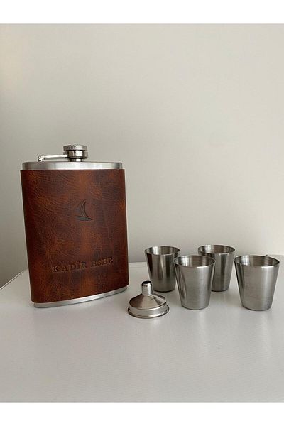 ALESTA LEATHER Leather Covered Collar Flask - Hand Stitched Genuine Leather