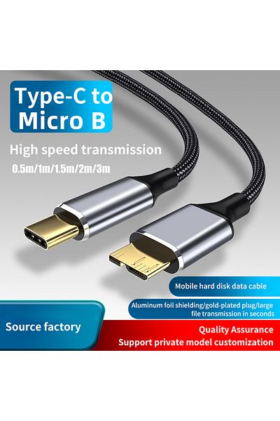 Choice كابل USB 3.0 من النوع C إلى Micro B بطول 2 متر، كابل بيانات عالي السرعة 5 جيجابت في الثانية لأجهزة Macbook والكمبيوتر المحمول والهاتف
