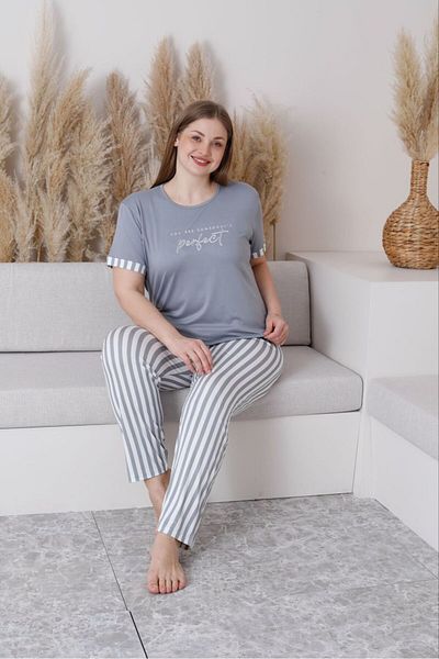 Temporium Women's Milan Fabric Large Size Curve Printed Patterned Short Sleeve 1St Quality Bamboo Pajama Set