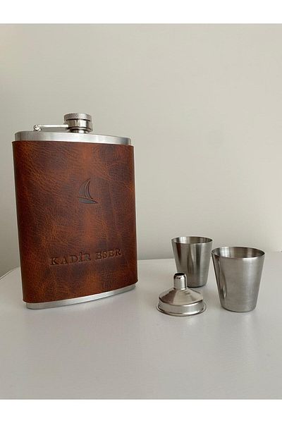 ALESTA LEATHER Leather Covered Collar Flask - Hand Stitched Genuine Leather