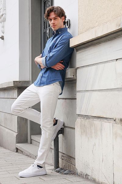 Jump 29736 Λευκό - Navy Blue Ανδρικά αθλητικά παπούτσια Casual αθλητικά παπούτσια