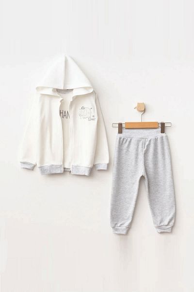 Aziz Bebe Elephant Patterned Baby 3-Piece Set with Baby Bottom, Top and Cardigan, Size 3 Months to 24 Months