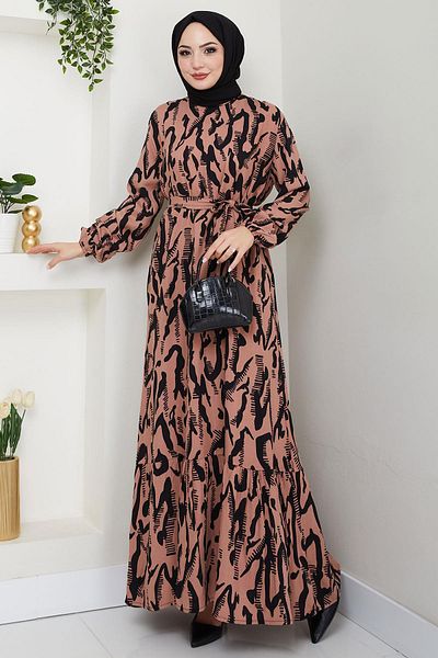 hafsamina Mery Summer Viscose Dress Tan Hm2409