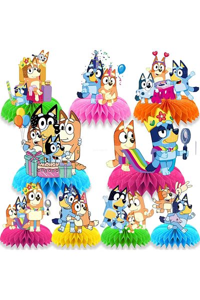 Choice 8pcs Moose Bluey Birthday Decorations Party Supplies Children's Birthday Honeycomb Ornaments Desktop