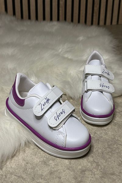 İmerShoes Bílé fialové chlapecké dívčí tenisky - silná podrážka na suchý zip, pohodlné lehké 525pf