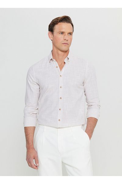 ALTINYILDIZ CLASSICS Altınyıldız Classics Slim Fit Ανδρικό πουκάμισο με γιακά μπεζ ACE 020252168 _ΜΠΕΖ