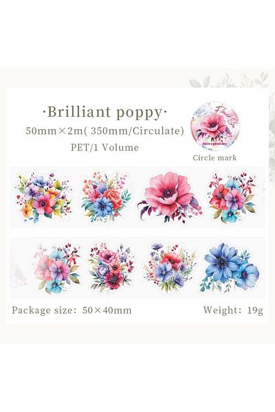 Choice S20941-8 8Style 200cm/roll Flower Sea Tape Cut Film PET Plants Handbook DIY Material Decoration Stic