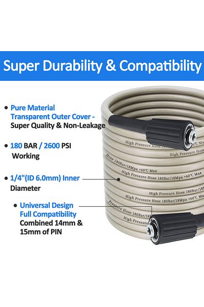 BEAR FORCE 180bar 2600PSI * 10m High Pressure Washer Hose Cord Pipe Car Washer Water Cleaning Extension Hose...