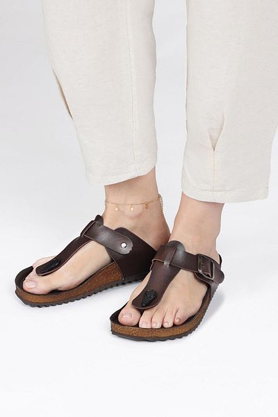 Jump 50007 Single Buckle Brown Women's Flip Flops