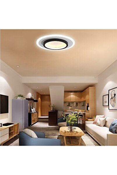 CATLUZ 50cm Akrilikli Yuvarlak Kumandalı,dimli 3 Işık Renkli Led Tavan Lambası, Modern Avize