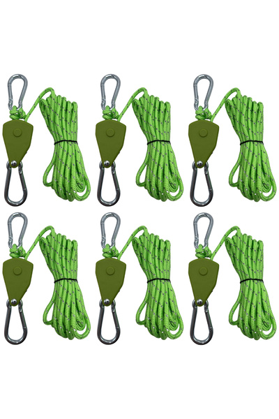 Choice 6 قطع خضراء 4 مم حبل ربط خيمة التخييم مشدود تثبيت حبل الرياح مشبك بكرة سقاطة تعليق