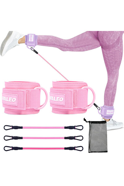 Choice مجموعة 02 من أشرطة المقاومة LOOGDEEL باللون الوردي مع أحزمة الكاحل ودع...