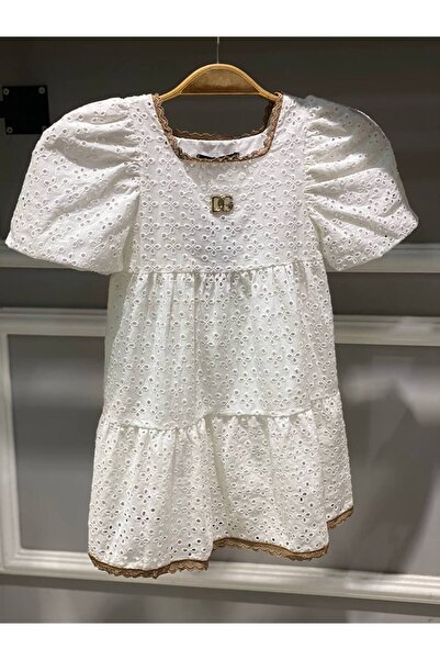 HÇ Hülya Çelik KİDSWEAR 2018 فستان بناتي صيفي أبيض مبطن بالقطن