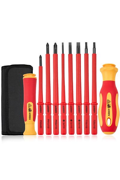 Choice 10Pcs Insulated 10Pcs Interchangeable Blade VDE Insulated Screwdriver Set with Case Magnetic 500V Ho