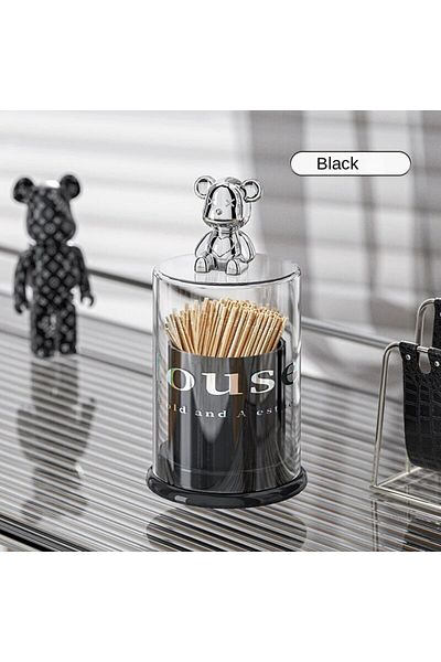 Choice Black7x7x13cm 1 Net Red High Appearance Level Bear Acrylic Toothpick Box Creative Toothtip Holder Ho