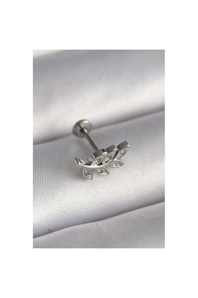Skygo 316L Silver Color Branch Model Tragus Piercing with Zircon Stone Detail - Tj-Pr1343