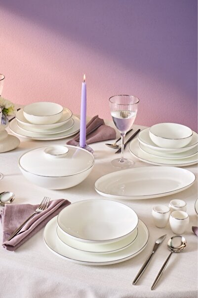 Karaca Fine Bone Meridian 55 Parça 12 Kişilik Porselen Yemek Takımı Platin
