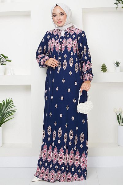 hafsamina Φόρεμα Navy Blue Viscose - με κουμπιά Sare, HM2502