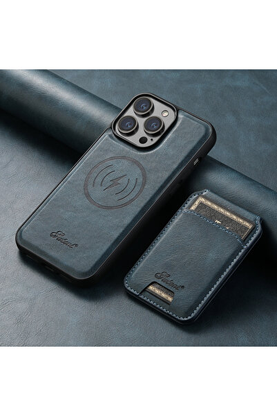 Choice جرابات جلدية بمحفظة وفتحة بطاقة مغناطيسية لهاتف iPhone 15ProMax أزرق م...