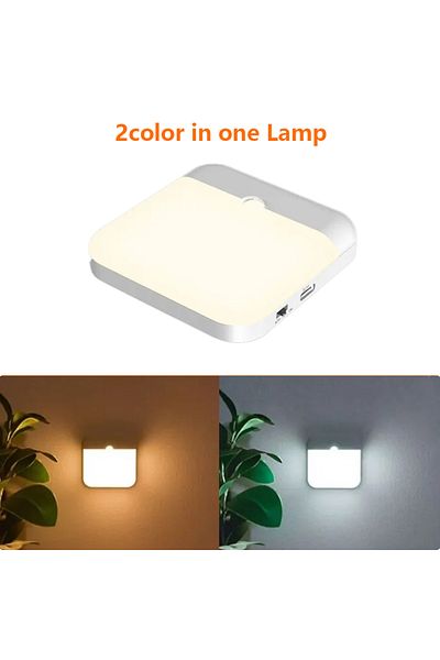 Choice 2color in one Lamp 1Pcs Motion Sensor Led Light Usb TYPE-C Charging Square Lamp for Bedroom Kitchen