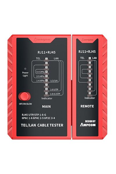 Choice جهاز اختبار كابل الشبكة AMPCOM باللون الأحمر، كابل شبكة CAT5E وCAT6 وCAT6A وCAT7 RJ45 و8P8C POE وRJ11