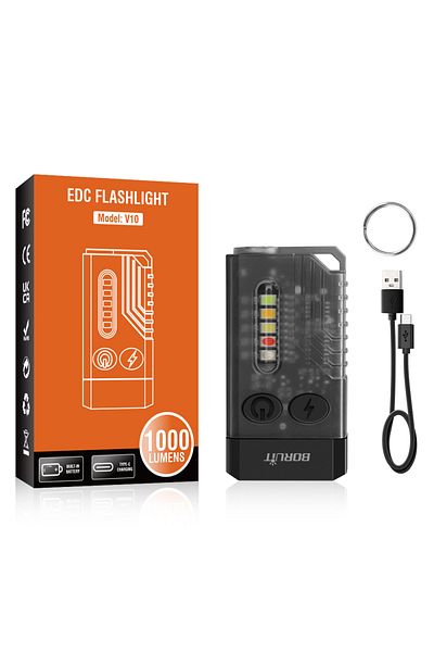 Choice Black BORUiT V10 EDC Keychain LED Fluorescence Flashlight Type-C Rechargeable Torch Work Light Magne