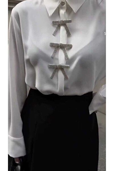 QİMYA BUTİK HOT FASHION Жіноча сорочка з камінцями та стрічками, з тонким лікрам крепом