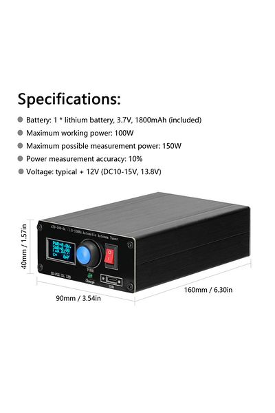Choice A ATU-100-0A 1.8-55MHz Mini Automatic Antenna Tuner 0.91inch OLED Display Aluminum Alloy Outcase wi.