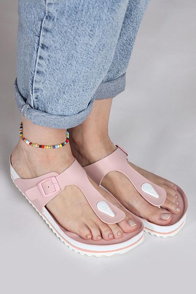 Jump 50004 Single Buckle Salmon Pink Women's Flip Flops