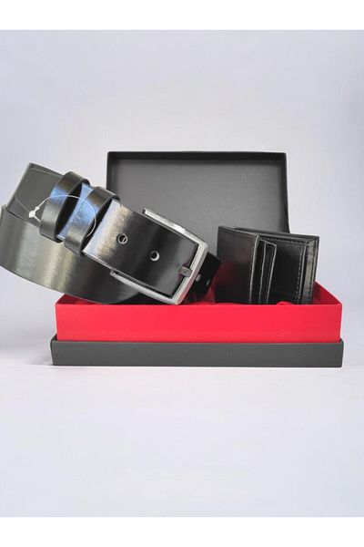 UCCELLO Special Gift Boxed Set of 2 Gift Stylish Faux Leather Men's Jeans Belt Wallet Set
