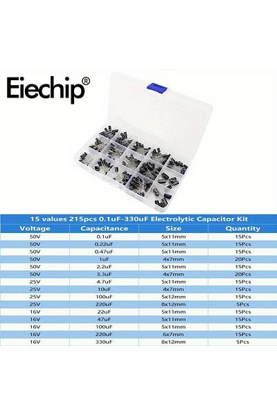 Choice 120pcs 1uF-470uF 120/215 Pcs Electrolytic Capacitor Combination Kit 1uF-470uF/0.1uF-330uF 16v/25V/50