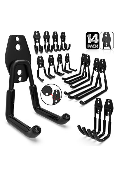 Choice 14 قطعة من خطافات تعليق الدراجات المعدنية الثقيلة السوداء لتنظيم المرآ...