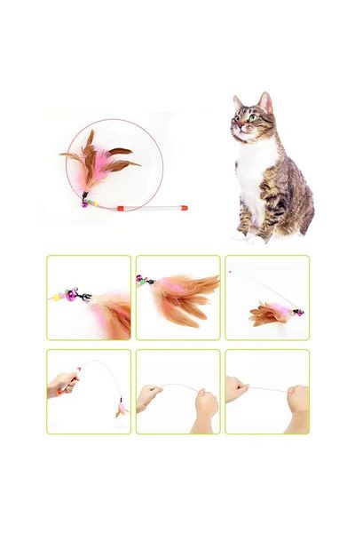 jetfast Cat Playing Rod 90 Cm Colorful Furry Cat Toy