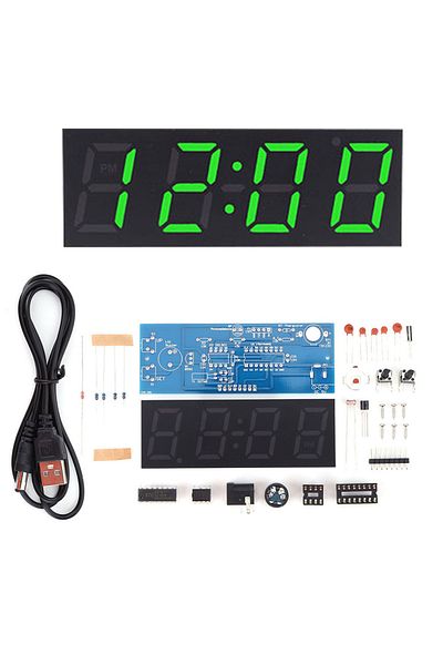 ALLOYSEED Green Colorful DIY Digital Clock Kit Display Date Week Temperature Alarm Soldering Project Learning