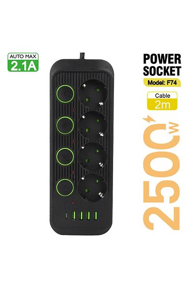 Choice Eu Plug F74 Black 2m Eu Plug Multiple Sockets Ac Outlets Power Strip Extension Cable With Usb Ports