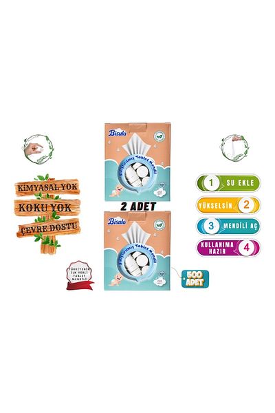 Bisula Compressed Tablet Wipes – Disposable Baby Cleaning Cloth That Opens with Water (2 Boxes of 500 Pieces)