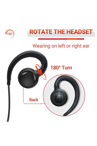 BAOFENG 2pcs BAOFENG 2 Pin G-shape Ear Hook Headset Earpiece PTT For Baofeng UV5R UVS9 UV-13 UV-17 UV-21 ...