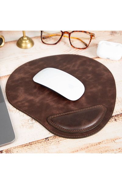 PLM Mouse Pad din piele antică cu brățară maro închis